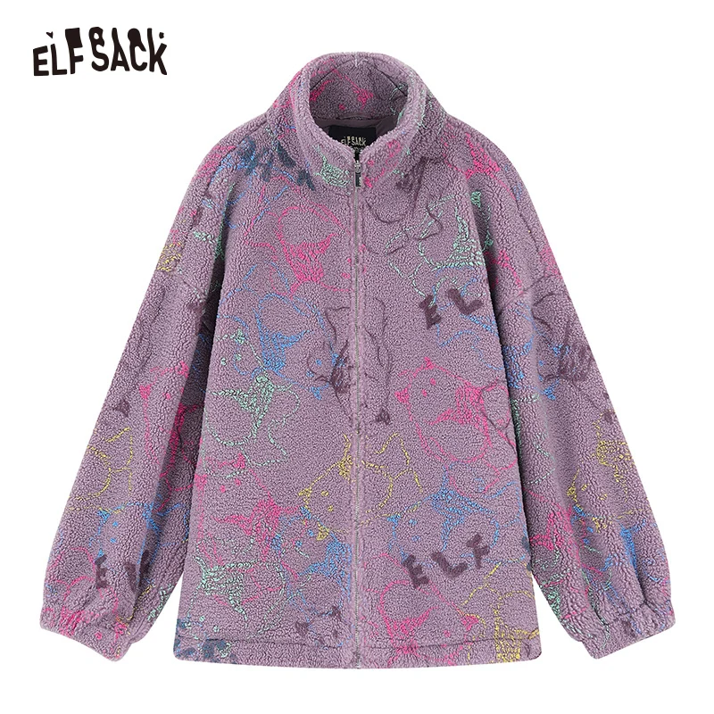 ELFSACK Outwears Printed Cute Printing Hooded Outwear Women 2024 Spring New Design Outwears