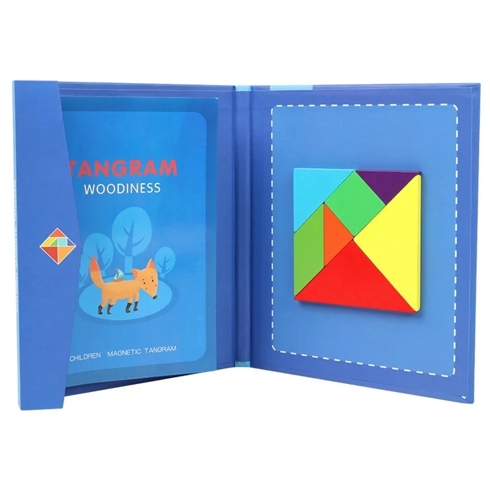 Kids Wooden Jigsaw Magnetic Tangram Puzzle Book Educational Toys Children Portable Montessori Learning Intelligence Baby Gift