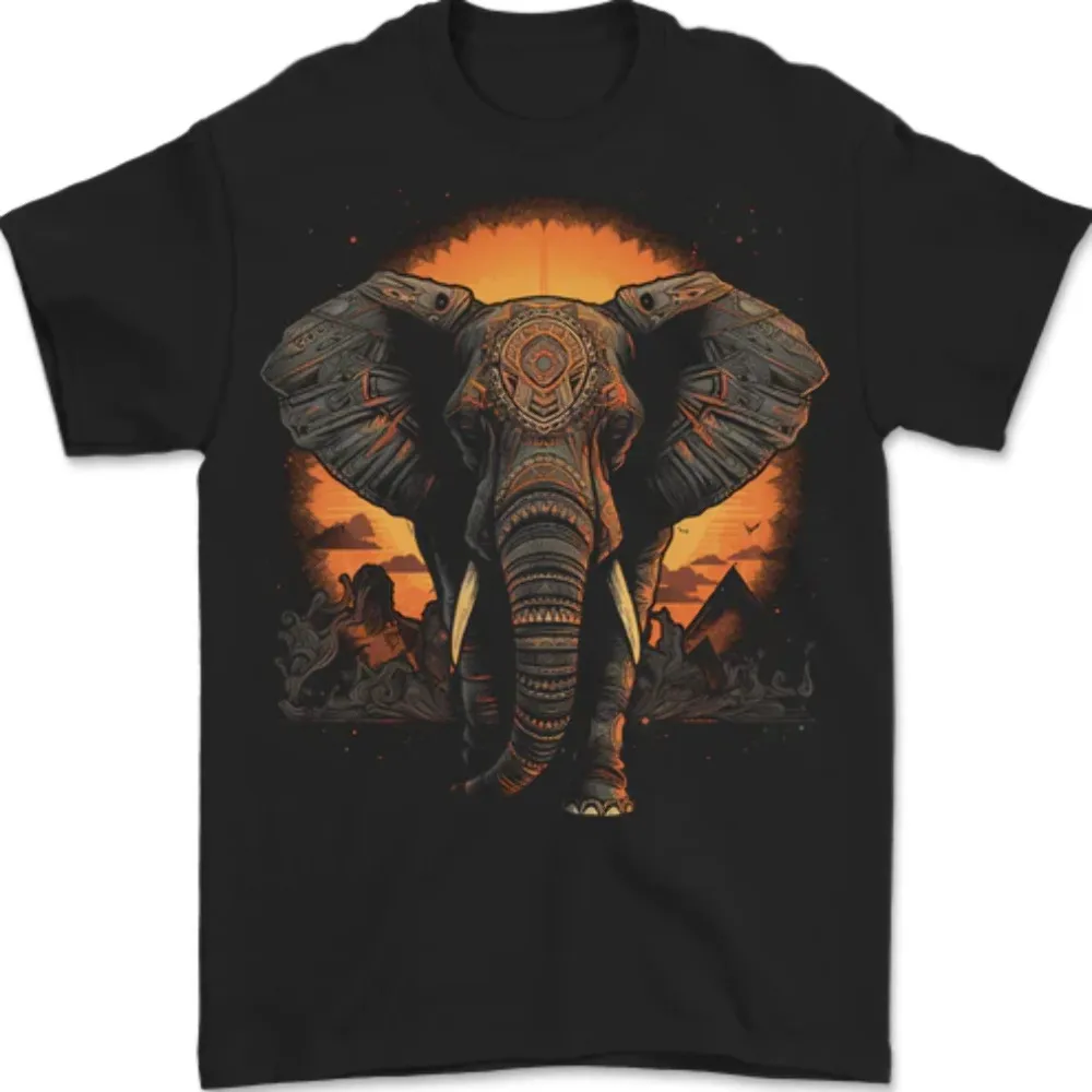 

Sunset Tribal Elephant Fantasy Mens T-Shirt 100% Cotton Outdoor casual fashion trendy T-shirt