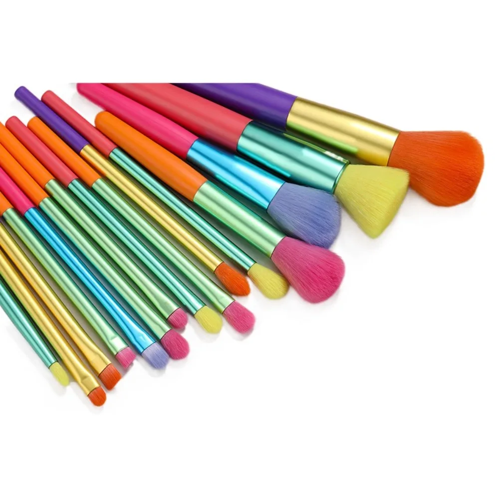 15Pcs Synthetic Hair Makeup Brushes Set Professional Cosmetic Rainbow Makeup Brushes Rainbow Colorful