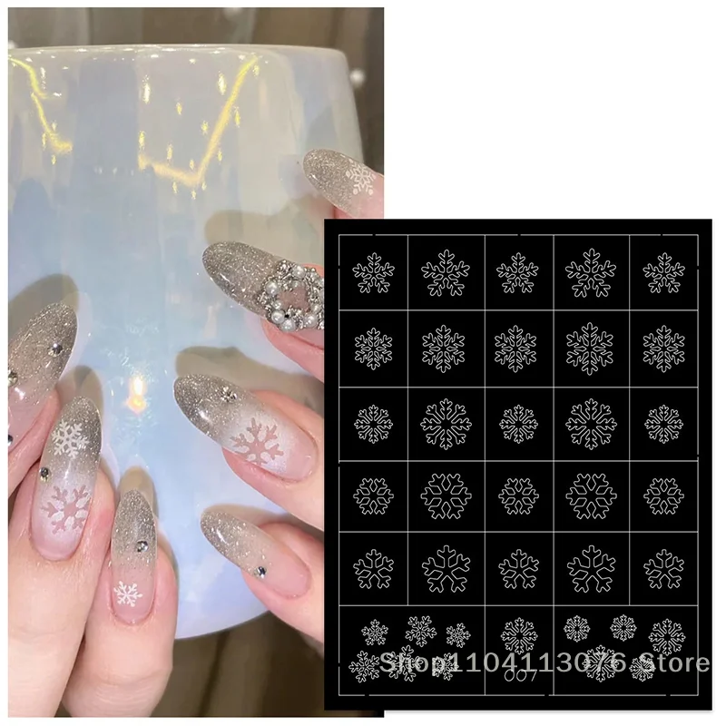 Airbrush Stencil For Nails Winter Snowflake Snow Tree Christmas Decors Hollow Nail Stickers Airbrush French Manicure Tips