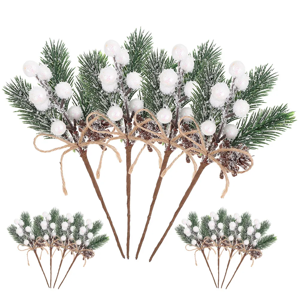 

12pcs Artificial Pine Branches Christmas Tree Berry Decors Diy Photo Props Fake Flower Decor For Holiday Crafts Wreath Picks