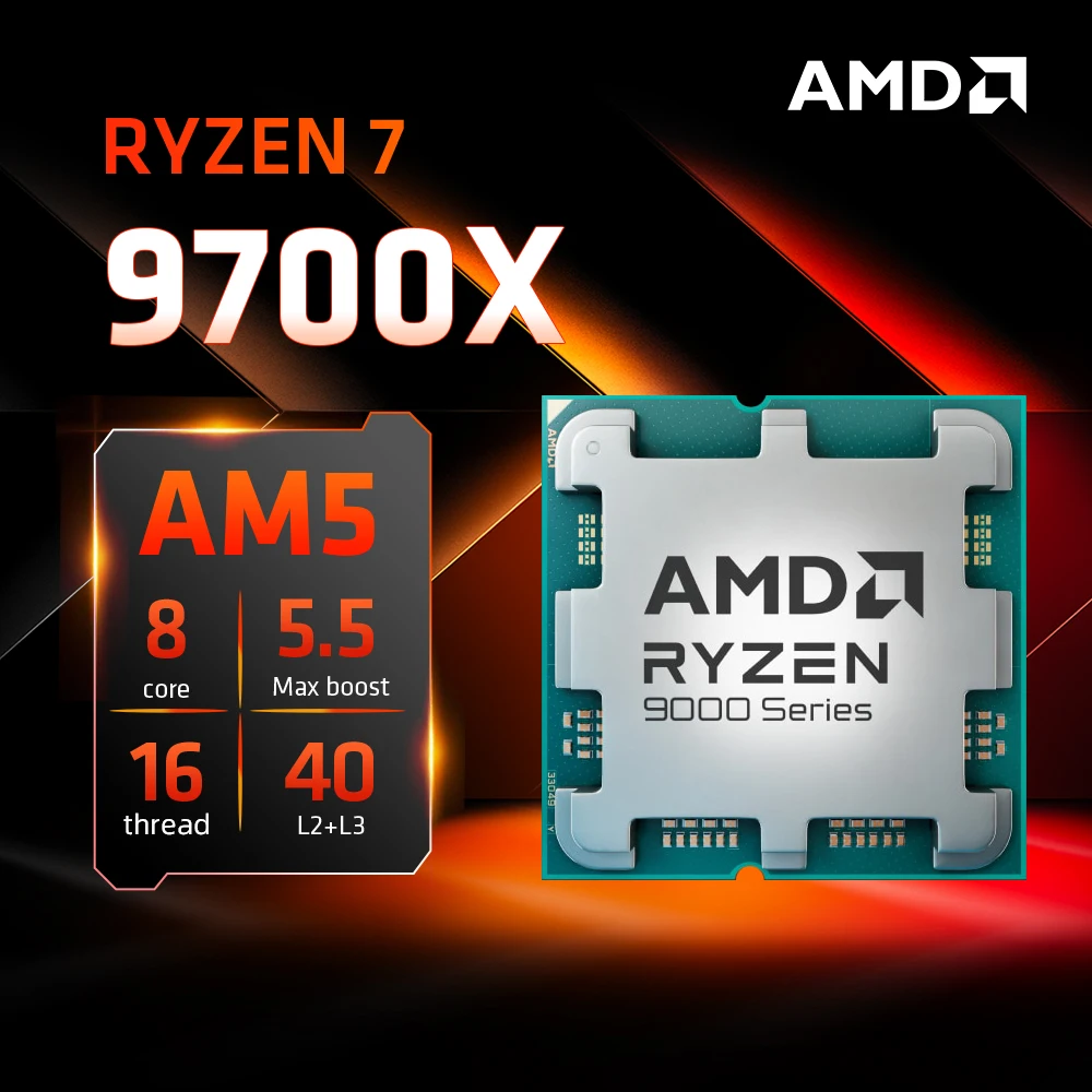 AMD Ryzen 7 9700X Processor 5.5GHz 8-Core 16-Thread 40MB Game Cache 4NM TDP 65W Socket AM5 Gaming CPU Zen 5 without Package Box