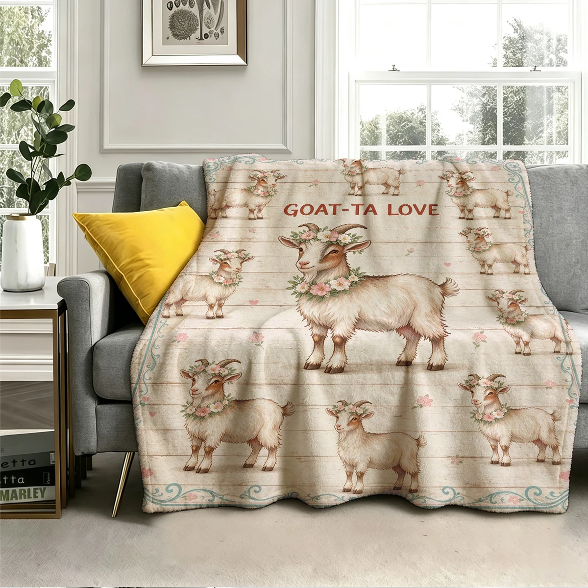Goat Goat Ta Love Wood Frame Flannel Blanket Warm Soft Halloween Christmas Decorative Couch Warm Cozy All-Season Gift