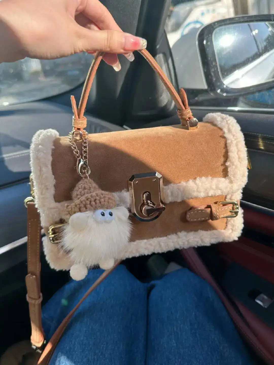 Bloom Vintage Bown Messenger Wallet Women Lamb Handle Chic Square Purse Female Fashion Casual Y2k Hand Bag Bolso Mujer