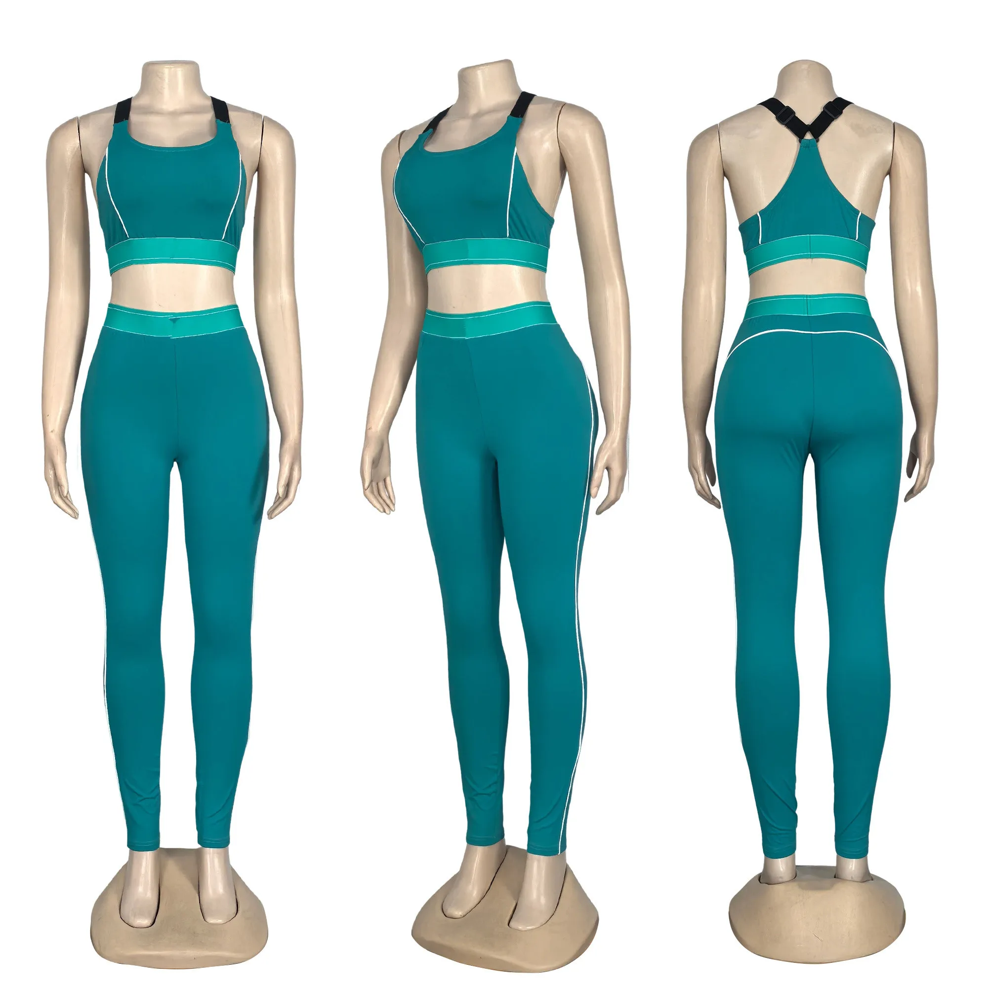 Q6274 New sleeveless sports crop top with high-waist lift and tummy control fitness yoga set, available in 5 colors