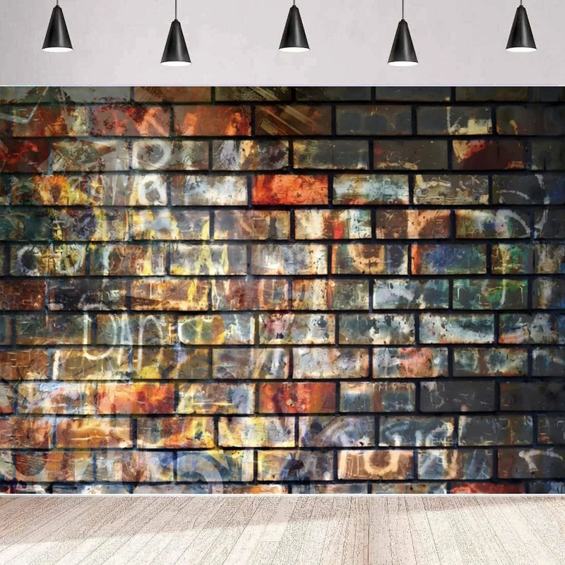 Retro Graffiti Brick Wall Photography Backdrop Back To 80's 90's Hippie Hip Hop Street Art Rock Let's Party Background Wall