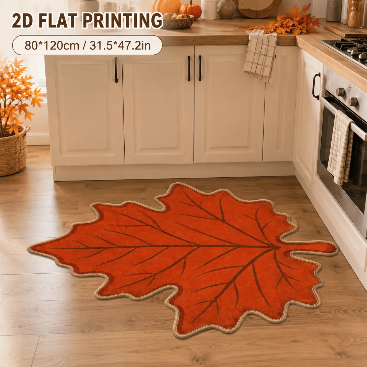 Contour Oak Leaf Flannel Area Rug Stain Proof Floor Mat For Fireplace Room Cozy Cabin Thanksgiving Decor Autumn Lover Gift