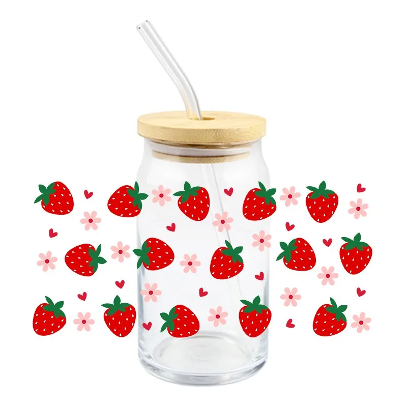 UV DTF Sticker Fruit Cartoon Patter Theme For The 16oz Libbey Glasses Wraps Cup Can DIY Waterproof Easy To Use Custom Decals