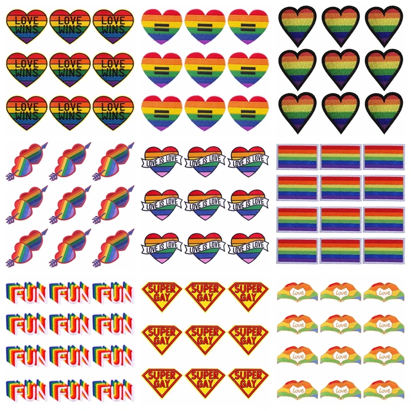 10pcs/Lot Rainbow Patch Iron On Embroidered Patches On Clothes LGBT Stripes Clothing Thermo Adhesive Patches For Backpack Decor