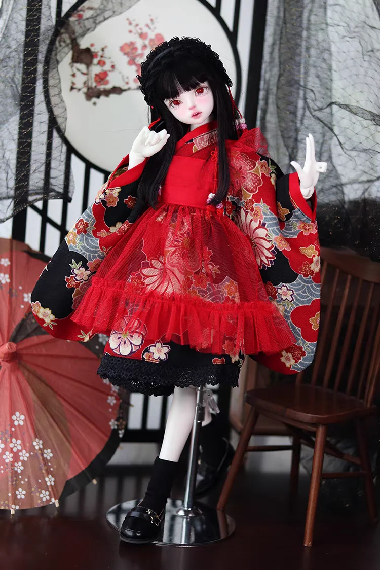 4/4 BJD SD Doll Clothes Japanese and Wind Maid Dress Ancient Costume 1/4 Women\'s 4-piece Set