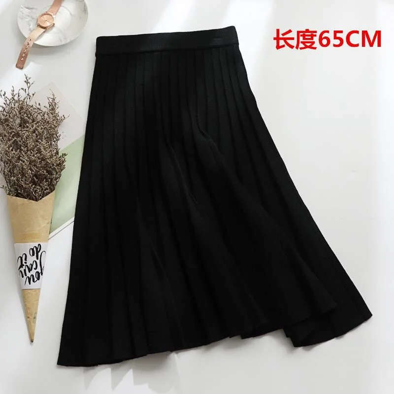 Pleated Knitted Skirt for Women in Autumn and Winter Thick Long Skirt for a Line Skirt