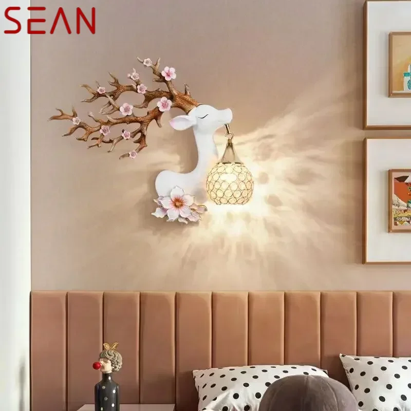 SEAN Contemporary Deer Wall Light LED Creative Plum Blossom Decor Resin Sconce Lamp for Home Living Room Bedroom Corridor