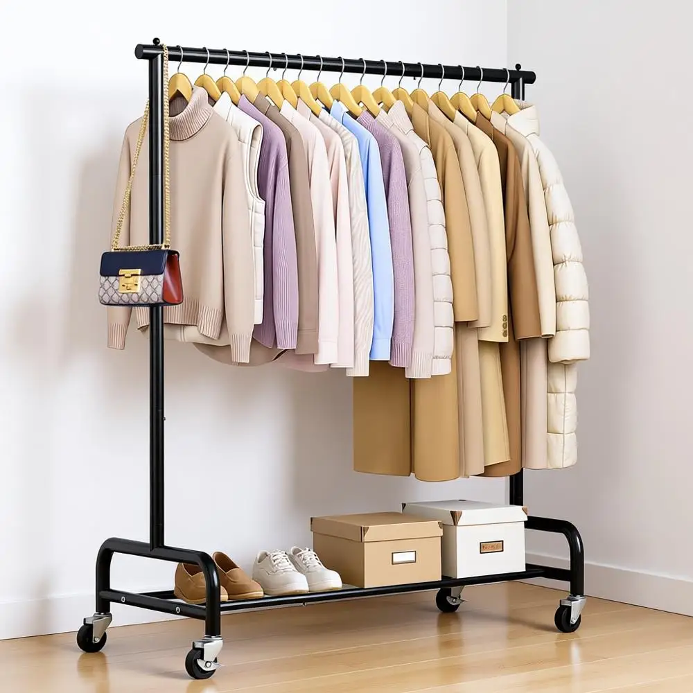 

43 Wide Rolling Garment Rack Metal Clothing Hanger Rack with Wheels Wardrobe Rack for Coats, Shirts, Dresses