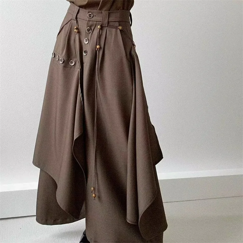 2025 Autunno New Fashion Button Gonna irregolare Pantaloni e pantaloni a gamba larga Pantaloni larghi casual all-match Pantaloni da donna