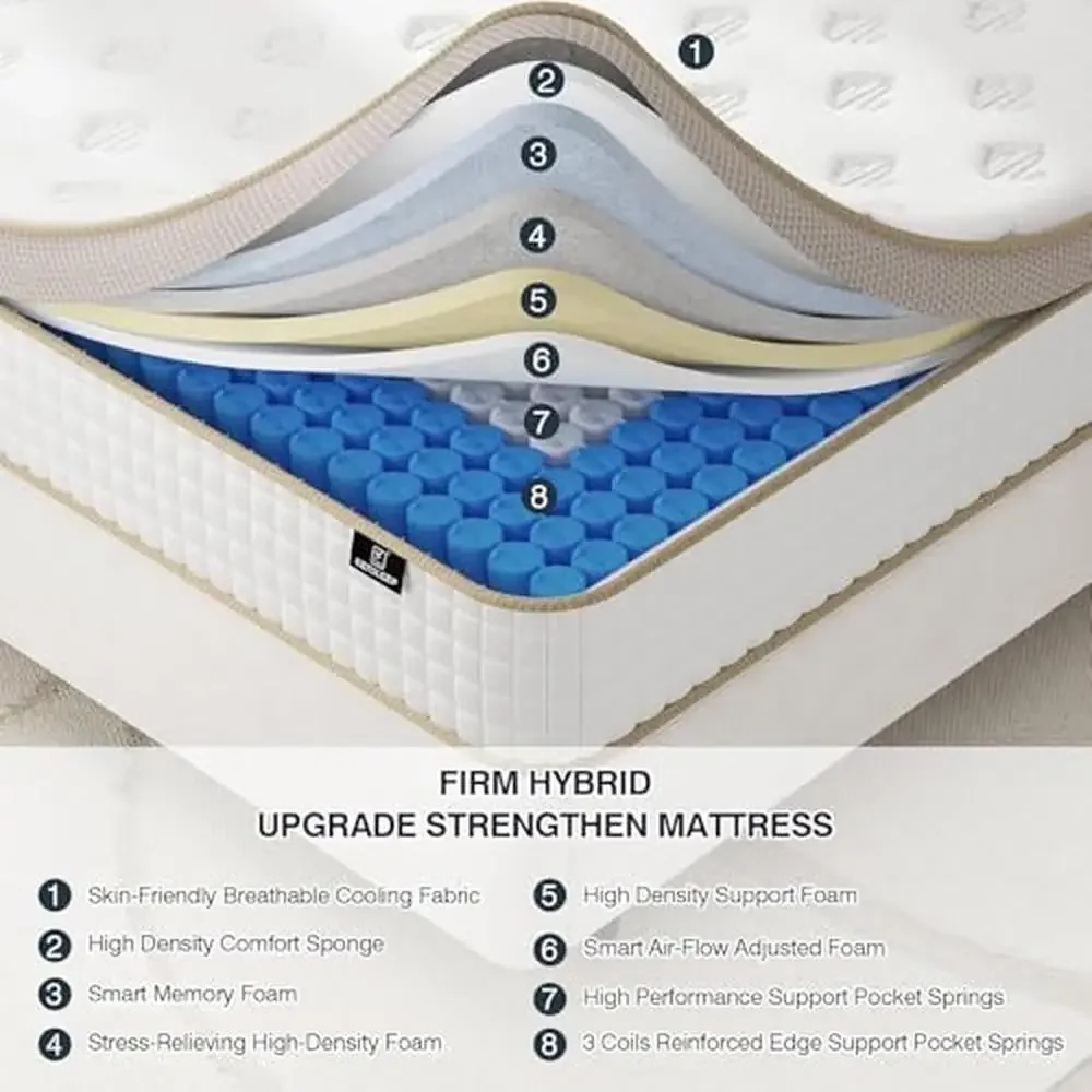 Upgrade Strengthen Firm 12 Inch King Size Memory Foam Hybrid Mattress Supportive Individual Spring Breathable Fabric 100 Night