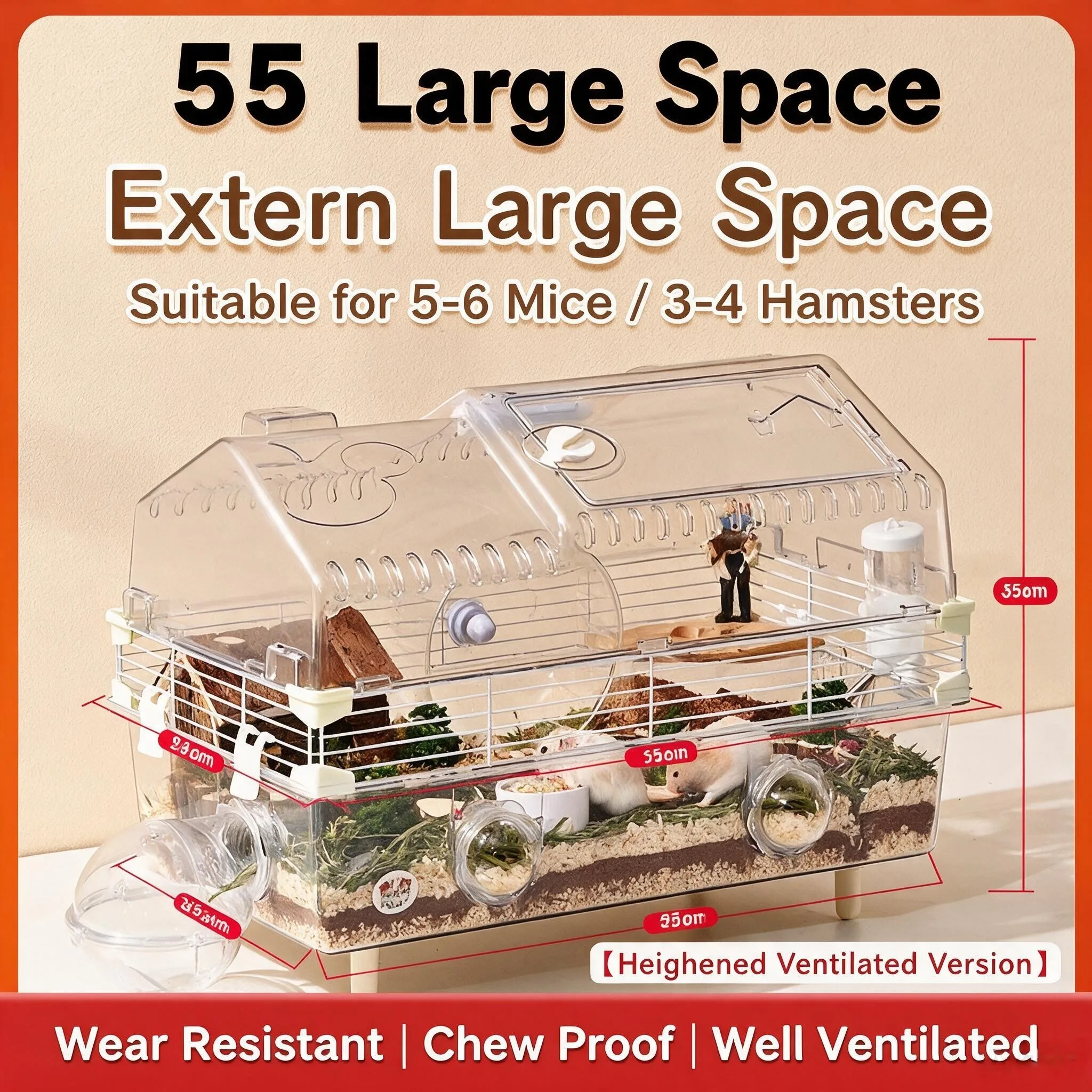 Large Hamster Cage High Transparent Spacious Wooden House Prevent Escape Chew Resistant Gerbil Syrian Parrot Hedgehog Applicable