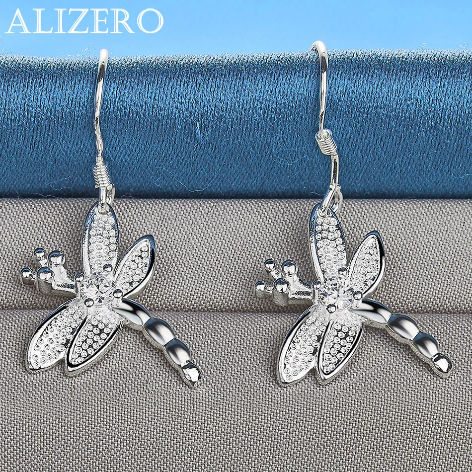 ALIZERO 925 Sterling Silver Dragonfly Drop Earrings For Women Jewelry Fashion Elegant Party Engagement Accessories