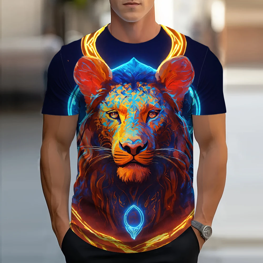 

2024 New Summer Men's T Shirt Animal Print Tops Men's Oversized T Shirt Men's Personalized Clothing Street Short Sleeved Shirt