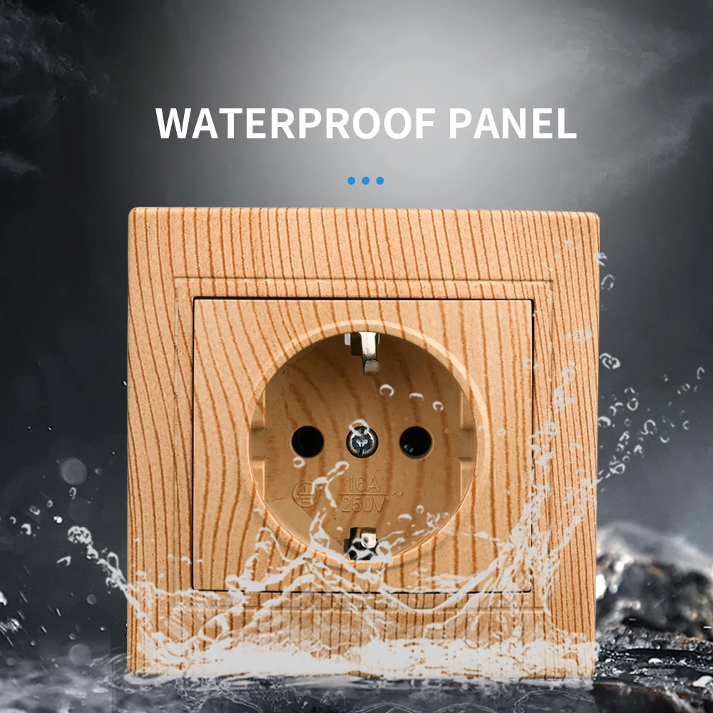 WESA Wood Power Socket 16A EU Standard Electrical Outlet Standard Ground Wall Socket 86mm*86mm Flame Retardant Plastic Panel view 6