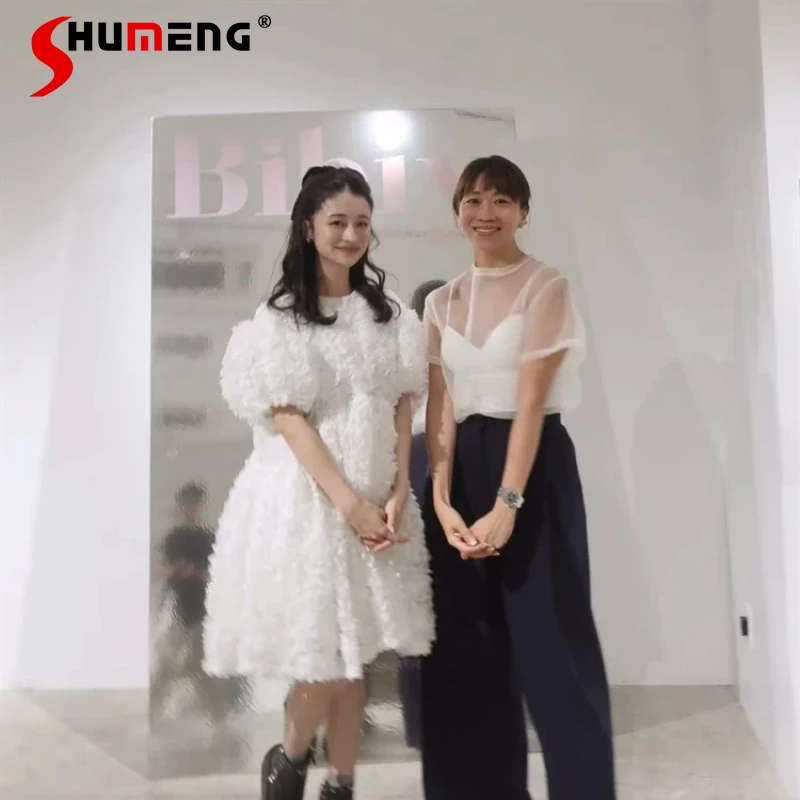 

2026 Summer New Sweet White Three-dimensional Petal Dress Women's Fashion Elegant Loose Heavy Industry Dress Ladies Party Dress