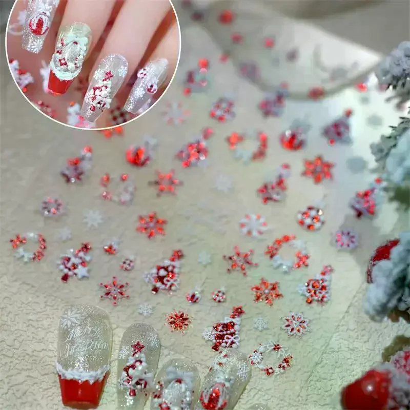 Cute Christmas Style Bow Colorful Snowflake Christmas Tree Nail Art Stickers Girly Nail Art Print Stickers Women Nail Decor Gift