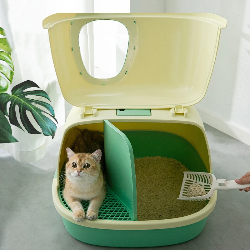 

Large Corridor Sandbox for Cats Fully Enclosed Litter Tray with Wide Pedal Clamshell Pet Toilet Convenient Cat Bedpans