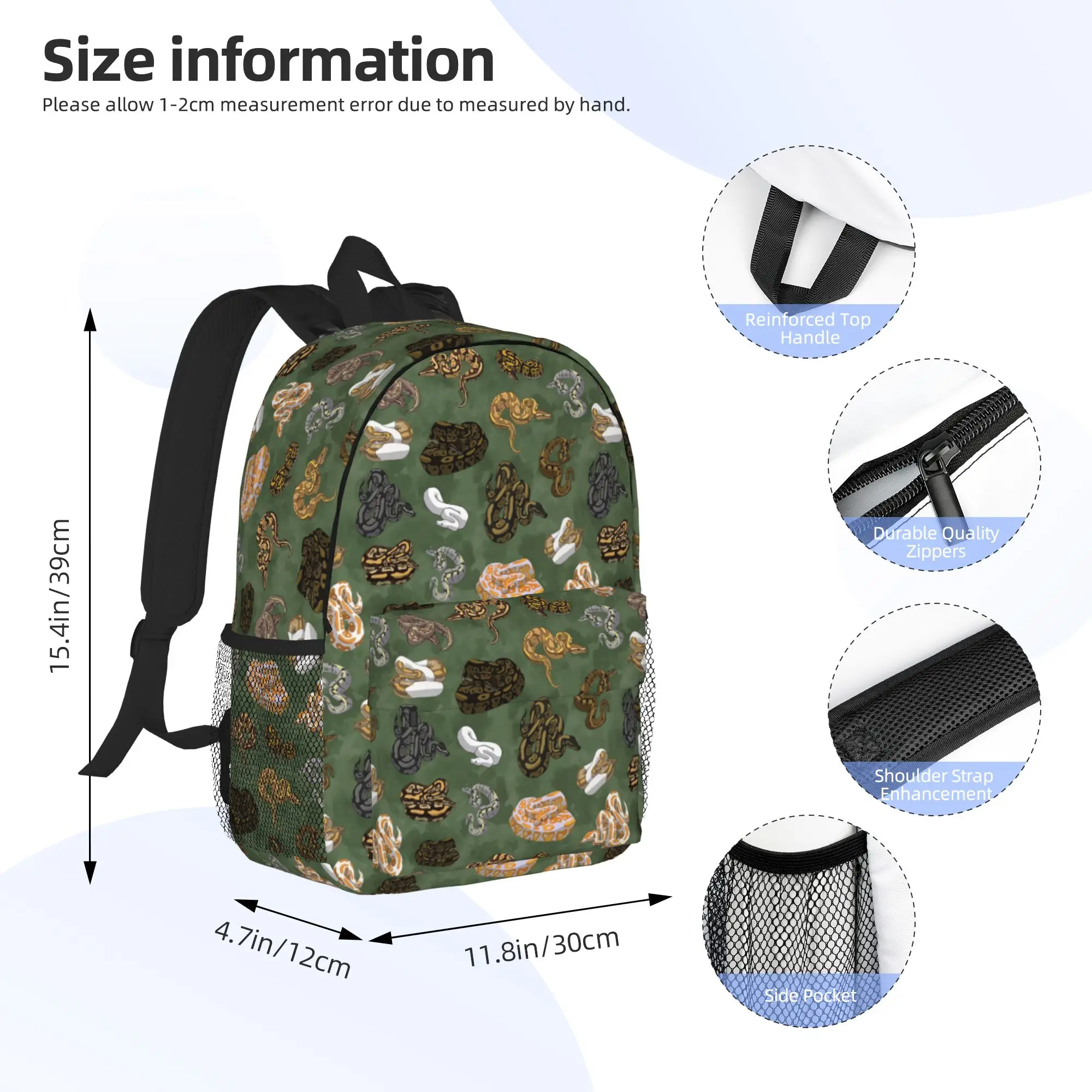 Ball Python Morphs Pattern Moss Green Backpack Hot Sale Daypack Boys Girls BookBag Shoulder Bags for Men Women School Bag