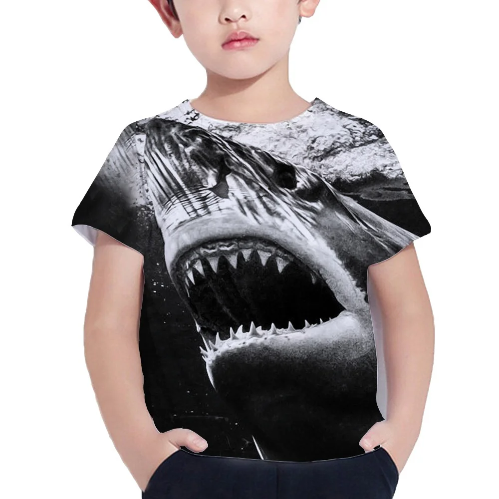 Boys T-shirt Children's summer fashion casual 3D graphic print T-shirt Boys animal shark colourful pattern sportswear T-shirt