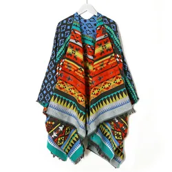 Poncho de Caxemira Imitação para Mulheres, Lenços Femininos, Xales Quentes, Envoltórios Foulard, Capas Poncho, Moda Inverno