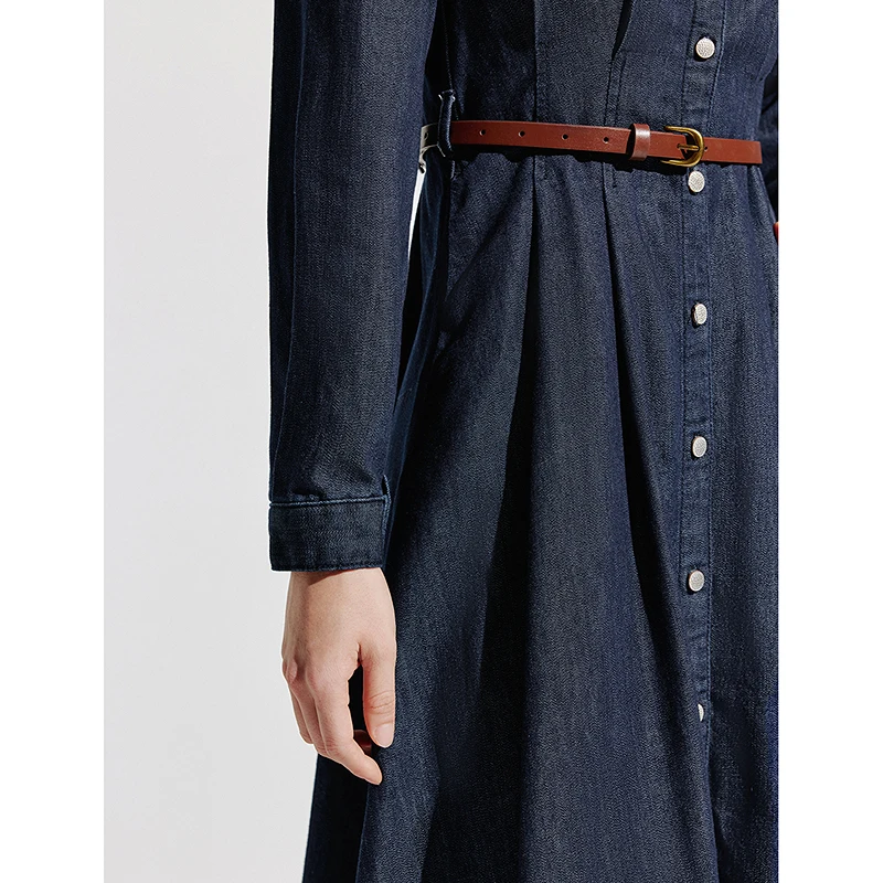 INMAN 2024 autumnwinter commuter Denim dress women\'s dresses bubble sleeve slimming A-line long skirt（with one free belt）