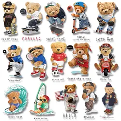 Skate Time Bear Live To Ride Fight Like A Man Astronaut Soccer Sport Iron-on Transfers for Clothing Bright Colors DIY Decoration