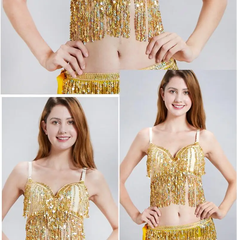 Múa Bụng Trang Phục Áo Bra Top Kim Sa Lấp Lánh Sequin Áo Lót Tua Rua Tua Rua Đảng Hàng Đầu Lễ Hội Câu Lạc Bộ Mặc Áo Ngực Cao Cấp