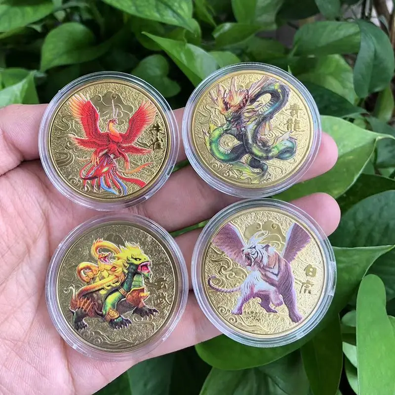 

Памятная медаль «Четыре великих зверей Китая» Голубой дракон Белый тигр Четыре священных зверей Памятная монета с росписью Памятная