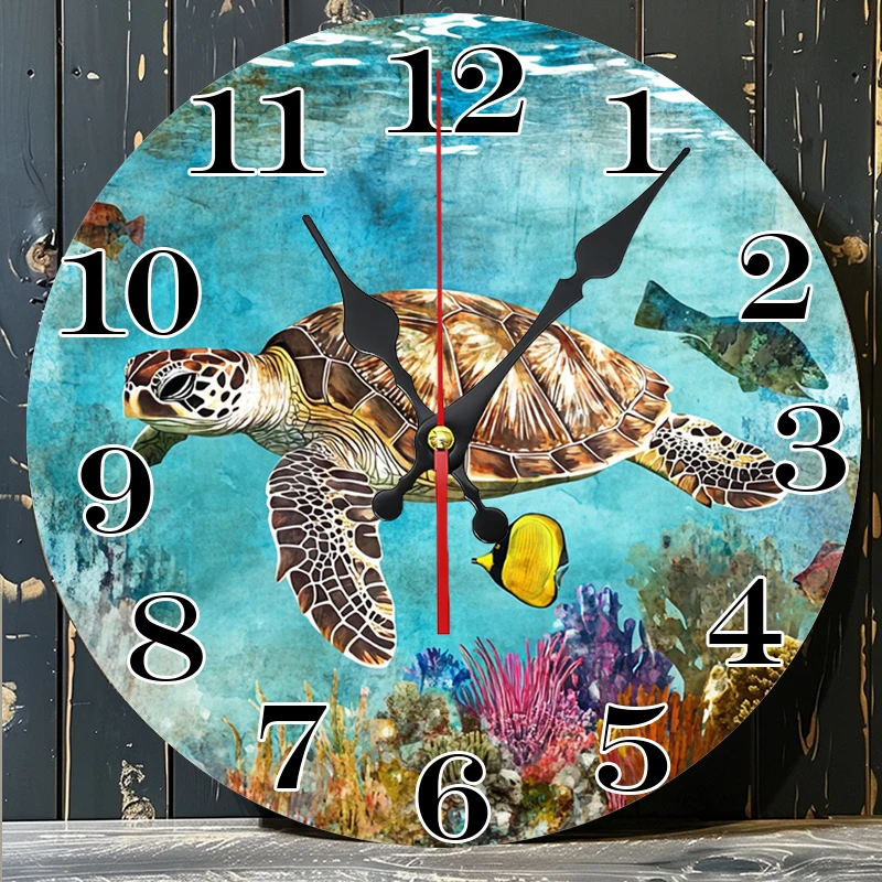 Underwater World Wall Clock: Features a vivid sea turtle amidst corals and fish. Adds an ocean - themed charm to any room!