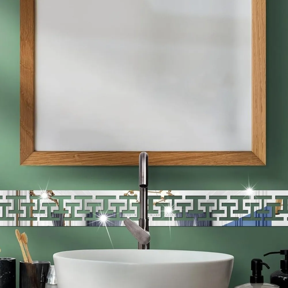 15x6cm Acrylic Mirror Sticker Acrylic Material Mirror Finish Wall Decor Sticker Adhesive Self-Adhesive Mirror Wall Art Home
