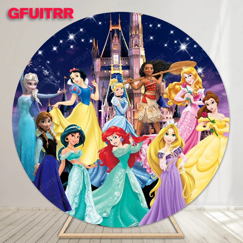 Disney Princess Round Background Girls Birthday Party Family Portrait Photography Background Baby Shower Photo Decor Booth puntelli