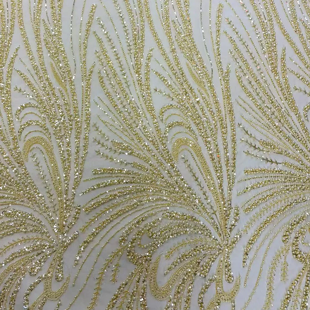 African Sequined Beaded tulle Lace Fabric 2025 Nigerian French Bride embroidered heavy lace fabric wedding dress party dress