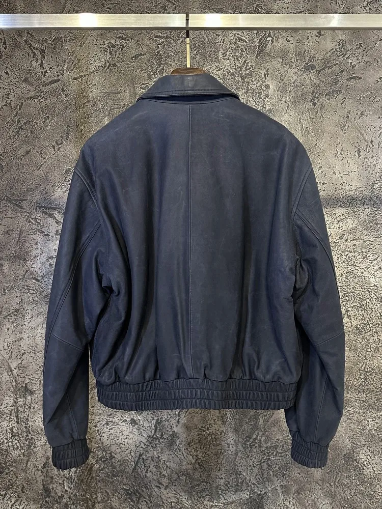 Veste en cuir véritable pour hommes, Streetwear, automne hiver, col rabattu, doublure rembourrée, haute qualité, décontractée, ample, manteau court en peau de chèvre