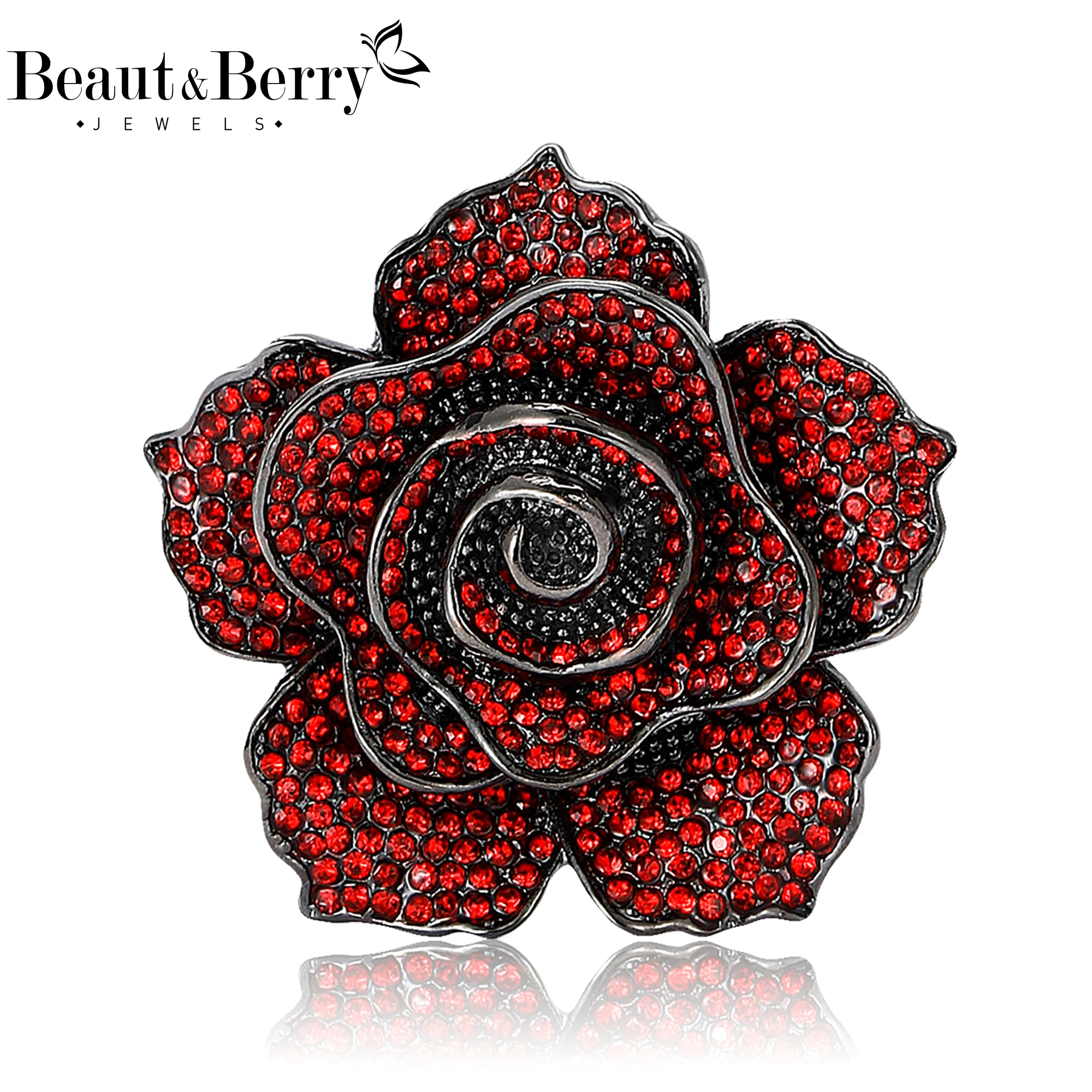Beaut&Berry Trendy Rhinestone Rose Brooches for Women Unisex Plant Pins Casual Party Jewelry Accessories Gifts Decoration