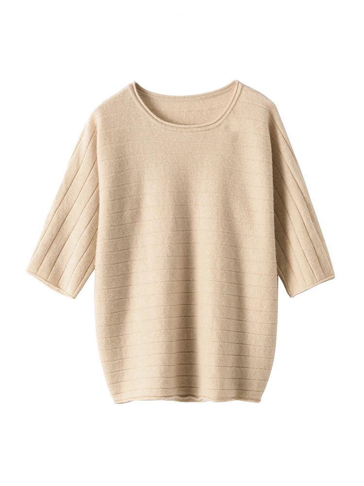 

New Hight Quality Women's O-neck Half Sleeve Pullover Sweater 100% Cashmere Knitwear Winter Casual Soft Cashmere Sweater