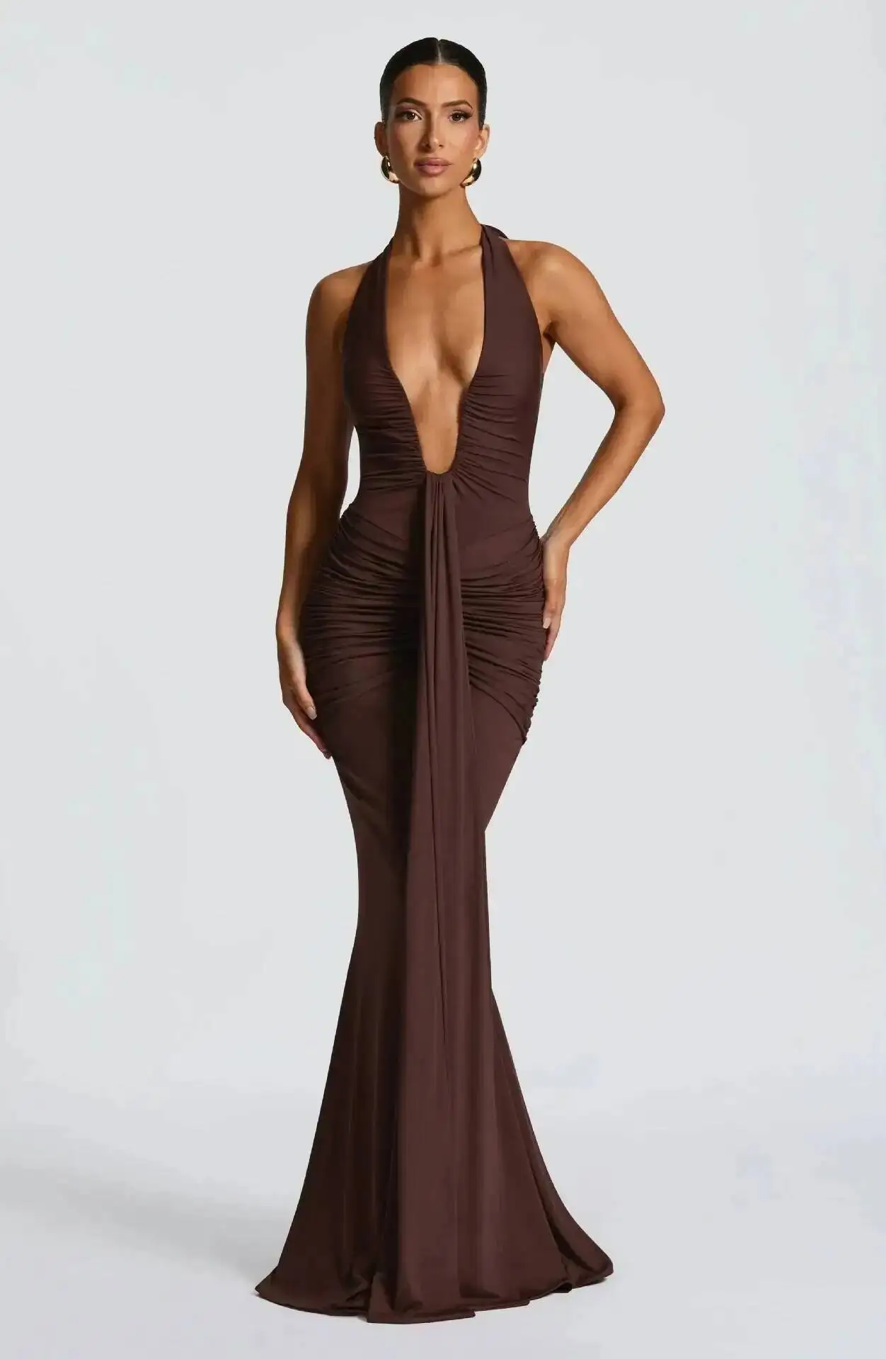 Giyu Sexy soirée Club robes de soirée femmes 2025 été froncé Robe moulante col en V profond licou drapé dos nu Robe élégante