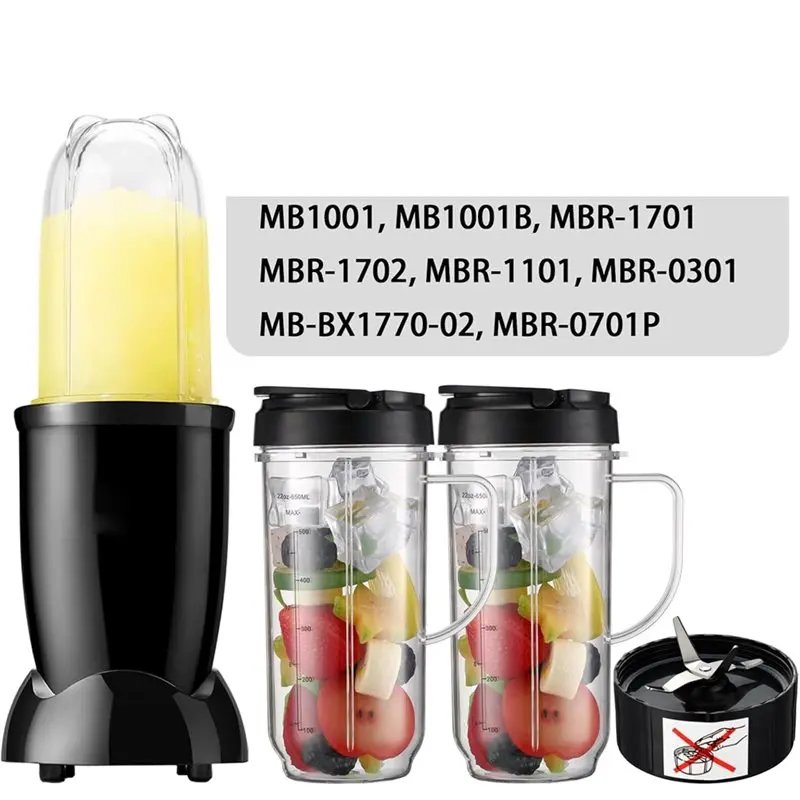 B01C-For Magic Bullet Blender Replacement Parts Set For Magic Bullet Blender Cups 22Oz Cup With Flip Top Lid & Cross Blade