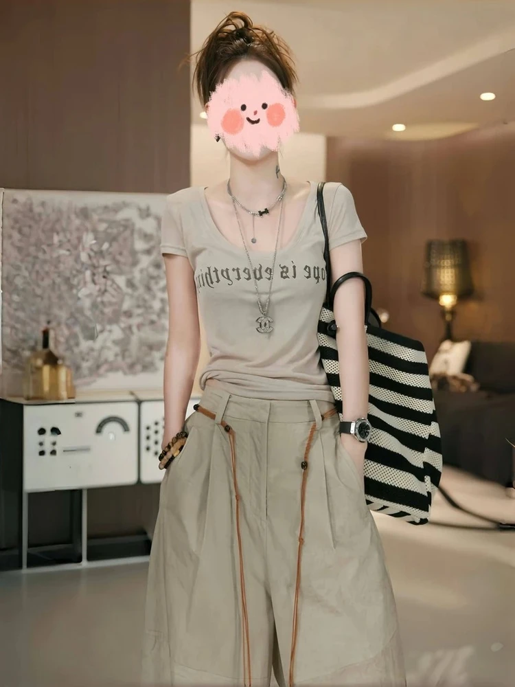 Faionable T-shirt ort Sve stampata casual e pantaloni da lavoro a gamba larga Set due pezzi Estate 2025 Nuovo arrivo Donna Ens...