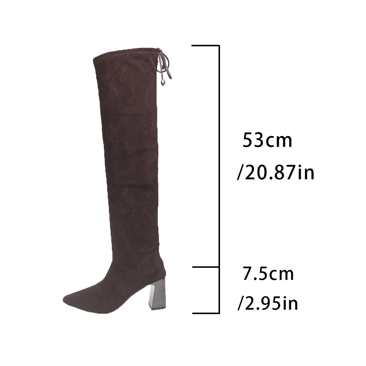 Damen Overknee-Stiefel mit spitzer Zehenpartie, Stretch-Wildleder, transparenter Blockabsatz, Overknee-Stiefel mit Kordelzug am Rücken, Damen-Party-Fashion – Detail 1