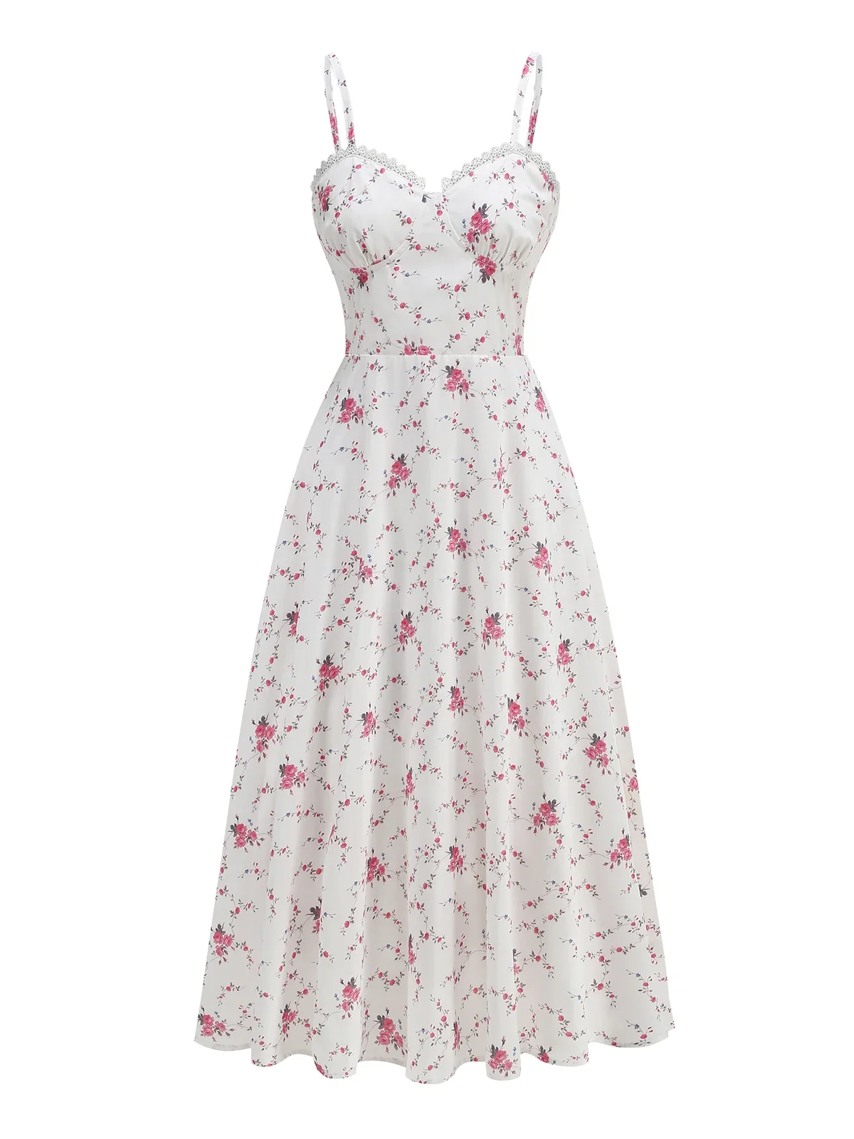 Lace Trim Spaghetti Strap High Waist Prom Party Long Dresses 2025 Floral Summer Women Floral Print Evening Cocktail Night Dress