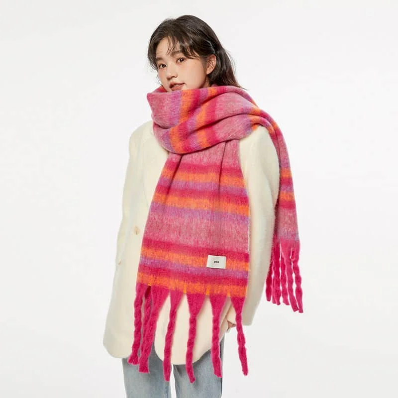 Scarf for Women Vintage Striped Cashmere-like Female Scarf Korean Style Winter Keep Warm and Prevent Cold Shawl