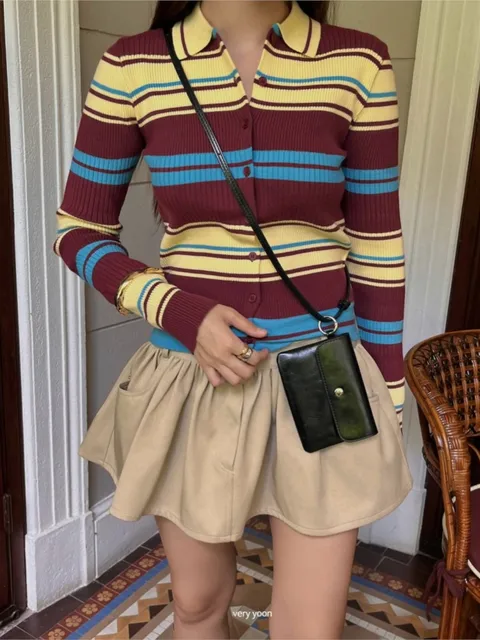 Knitted Autumn Striped Cardigan Pullover Sweater Women Long SLeeve Fashion Casual Ladies – view 3