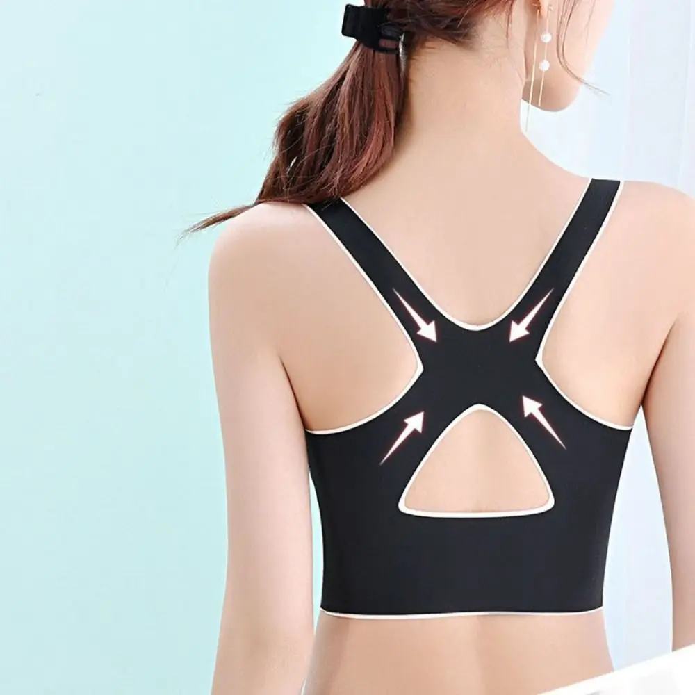 

Shockproof Wireless Padded Sports Bra Front Adjustable Buckle Gathering Training Fitness Bra Breathable Comfortable