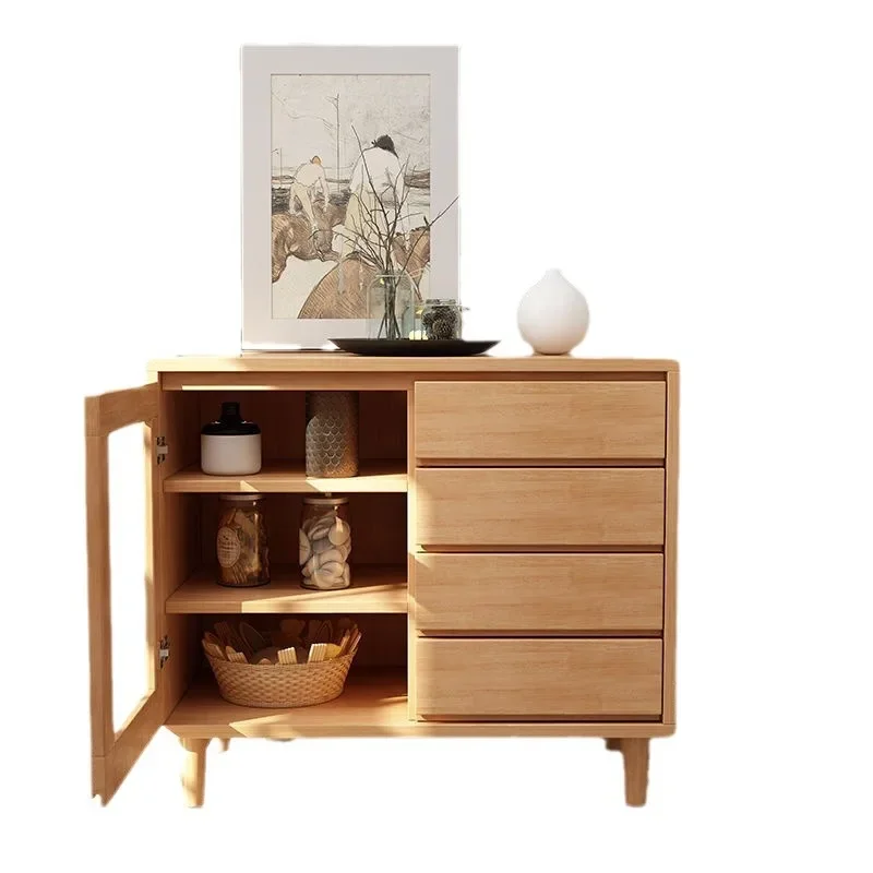Nordic solid wood dining cabinet, modern and simple living room, four drawer kitchen cabinet, small apartment storage space